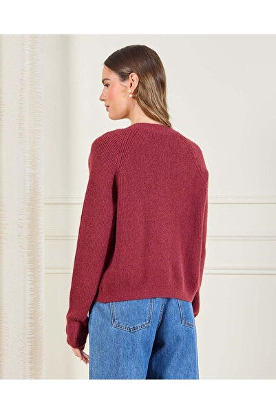 REDTAG Women Burgundy Knitted Button Front Cardigan