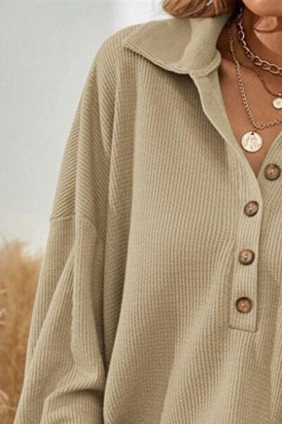 Mossta Μπλούζα με κουμπιά oversized - Μπεζ