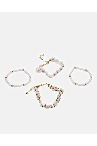 REDTAG Girls Gold And White Embellished Bracelet Set (Pack of 4)
