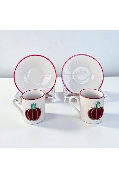 homeınn Pumpkin Patterned 2-Piece Coffee Cup Set – Stylish Presentation, Gift, Decorative, Ceramic