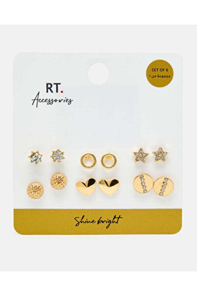 REDTAG Women Gold Embellished Earring Set (6 Pairs)