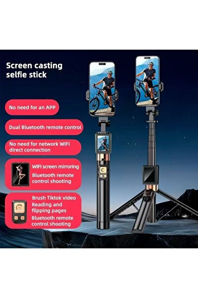 Generic Aluminum Alloy Tripod Selfie Stick with LCD Screen and Wireless Remote for Smartphones CL-07