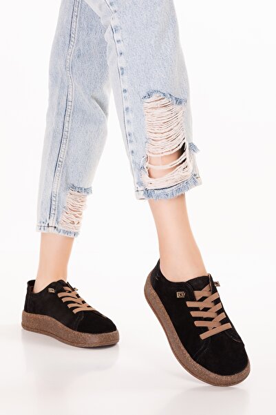 Gondol Genuine Leather Daily Comfortable Rubber Laced Casual Shoes In.525 Black Suede