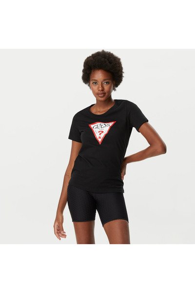 Guess Kadın Marka Logolu Pamuklu Günlük Kullanıma Uygun Siyah T-Shirt W1YI1BI...