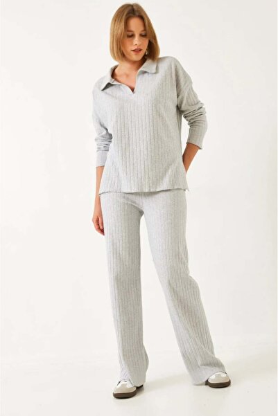 Asil Modest Polo Neck Cotton Knitted Fabric Double Suit