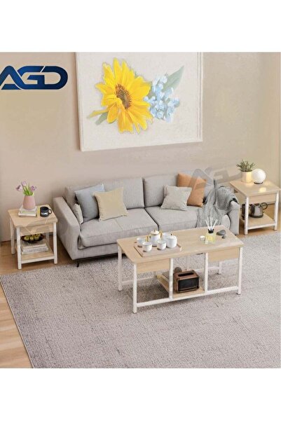 AGD 3-piece nesting stackable coffee tables, living room side tables and TV stand, open storage