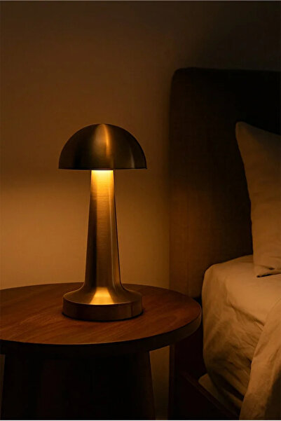 9a Bronz Dokunmatik Mantar Masa Lambası 3 Işık Renkli Şarjlı Masa Lambası Gold