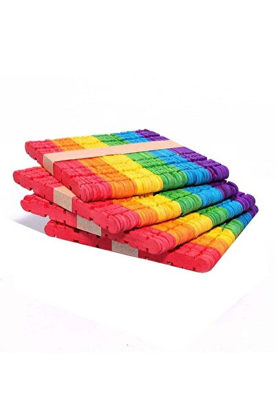 AGD أعواد خشبية مسننة متعددة الألوان للحرف اليدوية (4 مجموعات × 50 قطعة)