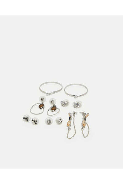 REDTAG مجموعة أقراط نسائية مزينة بالفضة (6 أزواج)
