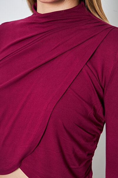 LİVE SPORT Flounce Women's Blouse – Long Sleeves, Shoulder and Hem Detailing-Burgundy