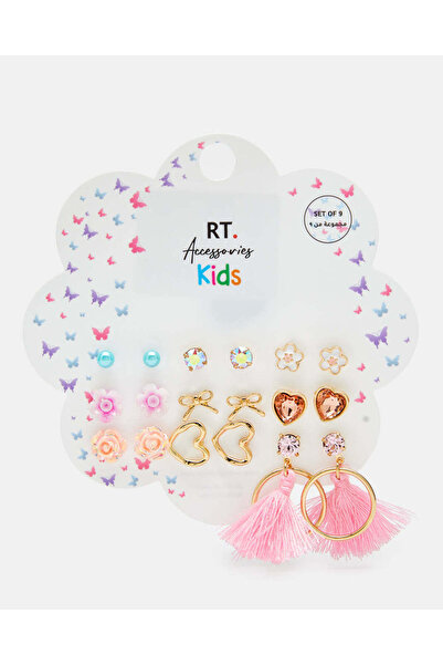 REDTAG مجموعة أقراط مزخرفة متنوعة للبنات (9 أزواج)
