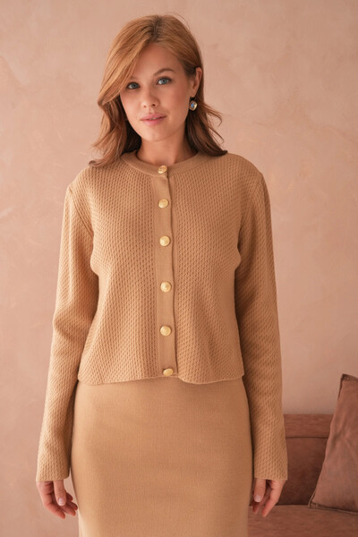 Park Karon Women's Crew Neck Button Detail Textured Jacket Dress Two-Piece Knitwear Set