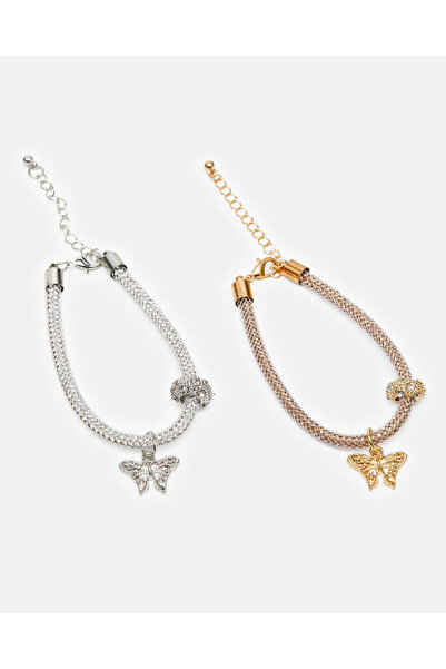 REDTAG Girls Silver And Gold Embellished Bracelet Set (Pack of 2)