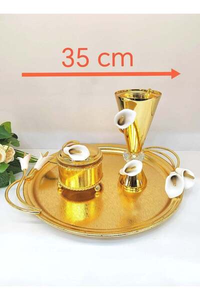 Radin طقم مبخرة بخور من 3 قطع - صينية رماد بخور بتصميم زهرة عتيقة ذهبية (دمنهور)