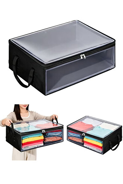 Generic Foldable clothes storage box with reinforced handles and double-sided transparent windows