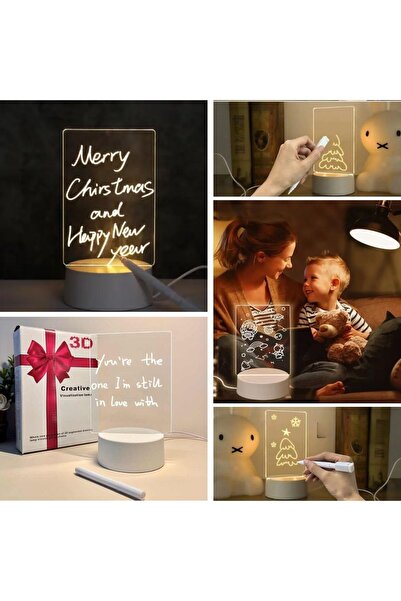 Leyaton USB Kablolu Işıklı Kendiliğinden Beyaz Kalemli-Silgili Kreatif 3D Gör...