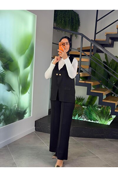 Armine طقم تريكو محبوك بزرين طقم فيست من تريند 25YTD6117 أسود