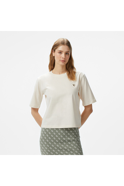 Guess Colette Boxy Mid Organic Stream Kadın Krem T-Shirt