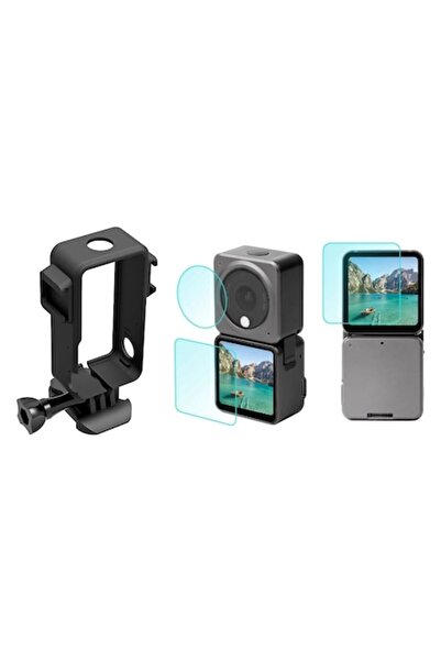 XTW Suport cadru de protecție pentru DJI Osmo Action 2 cu protecții pentru ecran și lentilă, carcasă rezistentă la șocuri