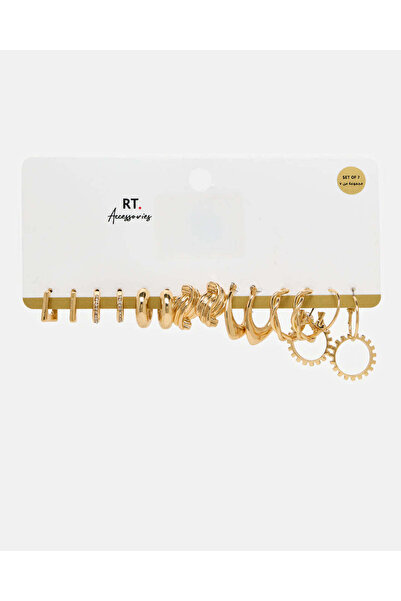 REDTAG مجموعة أقراط نسائية مرصعة بالذهب (7 قطع)