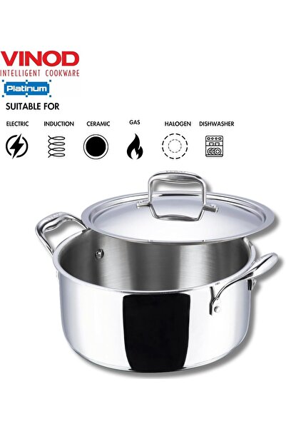 Vinod Platinum Tri-Ply Stainless Steel Saucepan, 22 cm, 4 L (Induction Compatible)