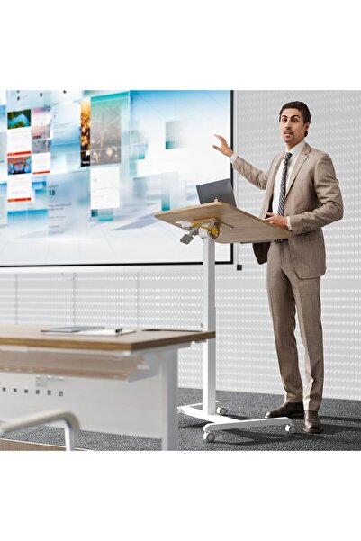 Generic ETHU Portable Mobile Standing Desk, 0–90° Tilt & 76–110cm Height Adjustable, Rolling Podium Sta