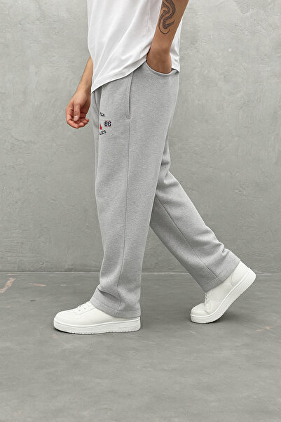 EydaMoon Ανδρικό χειμερινό φαρδύ βαμβακερό παντελόνι Los Angeles με τύπωμα με φαρδιά πόδια με πλαϊνές τσέπες