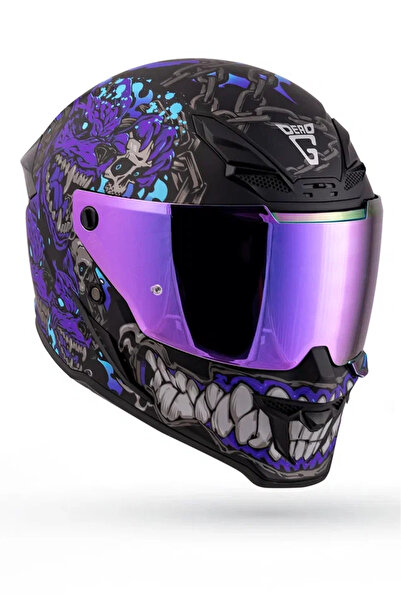 DeadG Inferno Gatekeeper Mat Siyah-Mor Güneş Vizörlü Kask