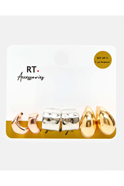 REDTAG أقراط نسائية مزينة بالذهب (3 أزواج)