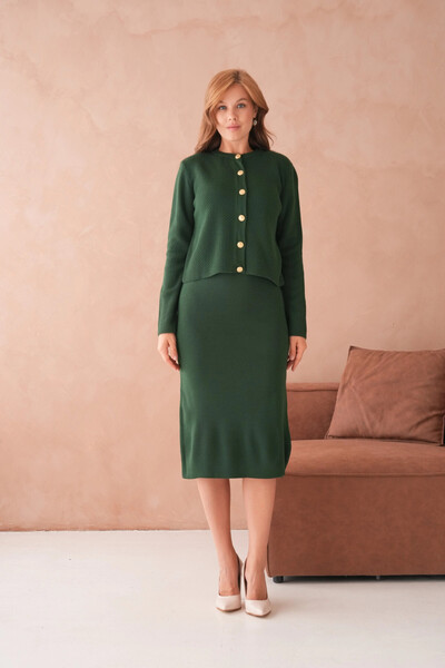 Park Karon Women's Crew Neck Button Detail Textured Jacket Dress Two-Piece Knitwear Set