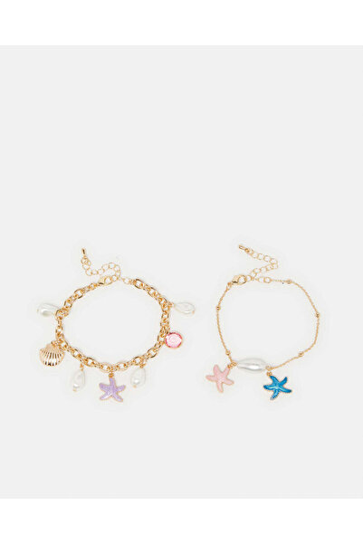 REDTAG مجموعة أساور ذهبية مزخرفة للنساء (عبوة من قطعتين)