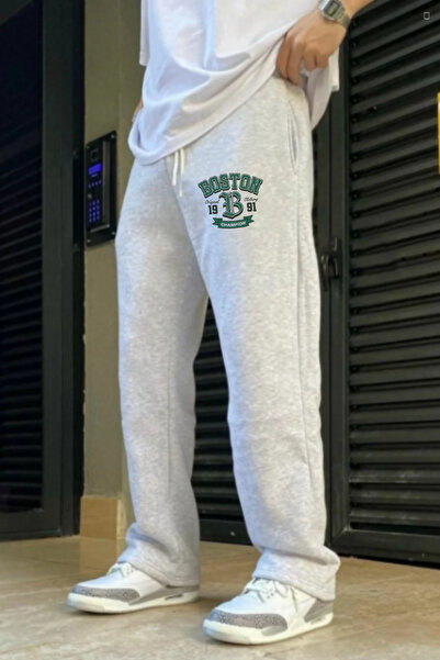 EydaMoon Men's Winter Baggy Cotton and Wool Boston Printed Wide Leg Sweatpant...