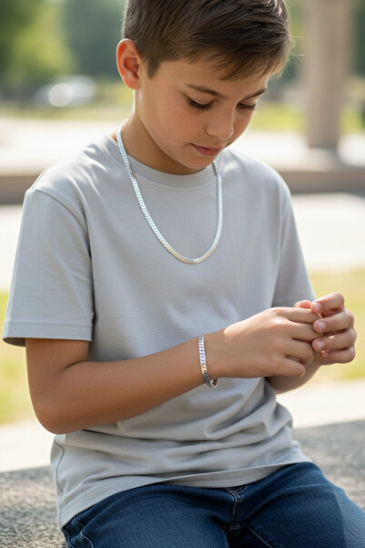 derokas 316 L Çelik Çocuk Kalın Snake Yılan Sırtı 2’Li Set Kararmaz Alerji Ya...