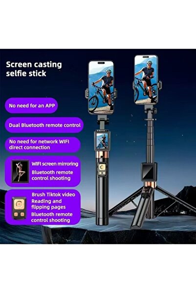 Generic Aluminum Alloy Tripod Selfie Stick with LCD Screen and Wireless Remote for Smartphones CL-07
