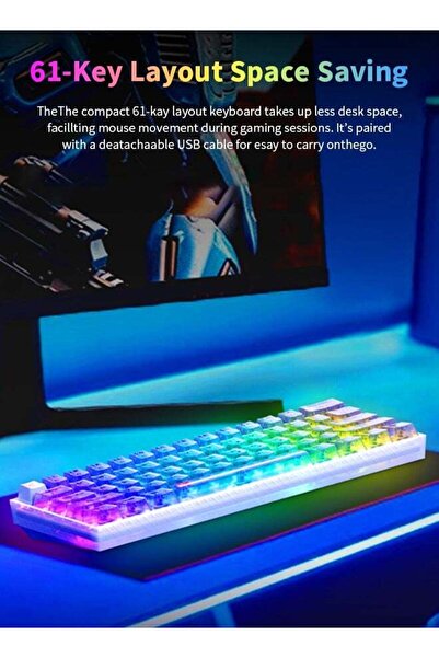 AZZHAAR Wired Gaming Keyboard with 61 Keys and RGB Backlit LED for PC, Laptop, and Mac