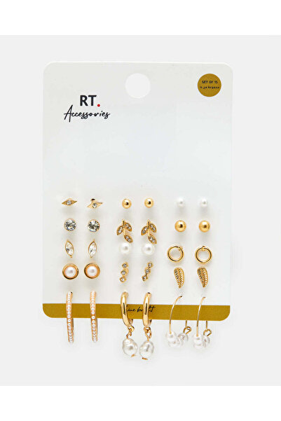 REDTAG مجموعة أقراط نسائية مزينة بالذهب (15 زوجًا)