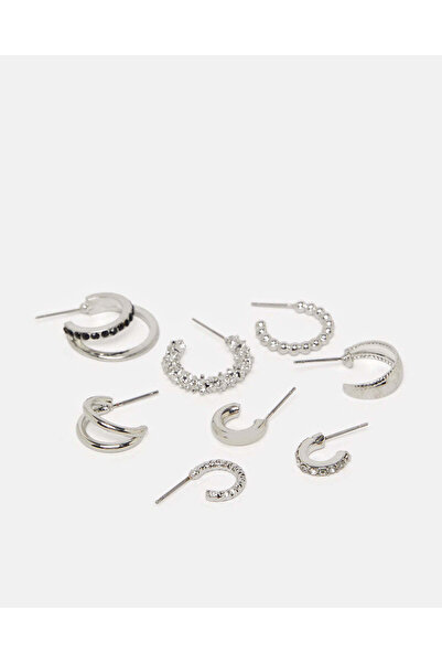 REDTAG Women Silver Embellished Earring Set (8 Pairs)