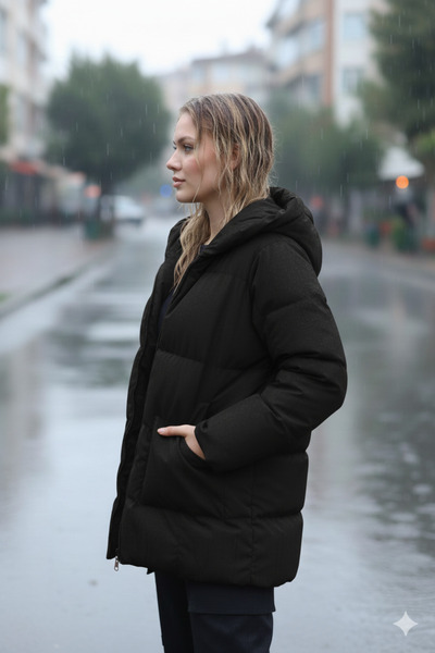 İpli Жіночий надувний пуховик – оверсайз, з кишенями спереду, вітрозахисний, з капюшоном, для зими