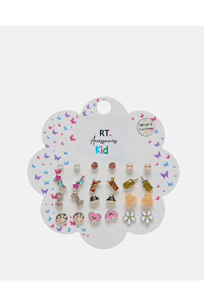 REDTAG مجموعة أقراط مزخرفة متنوعة للبنات (12 زوجًا)