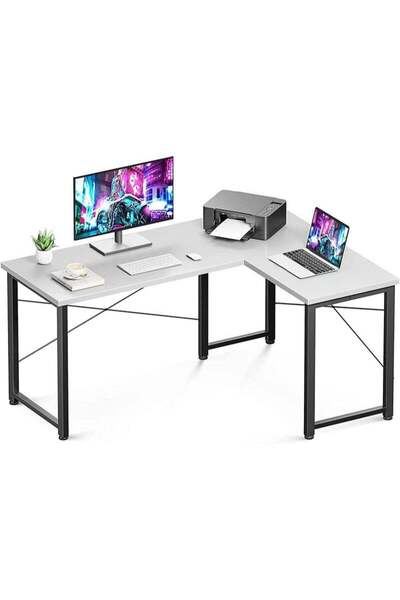 AGD L-Shaped Computer & Study Gaming Desk 50-inch with Round Corner and Removable Shelf, White