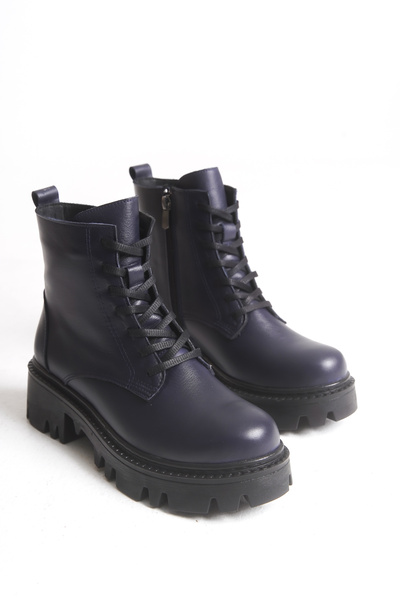 ERNİLA Γυναικείες μπότες με κορδόνια με φερμουάρ από γνήσιο δέρμα GENOVA