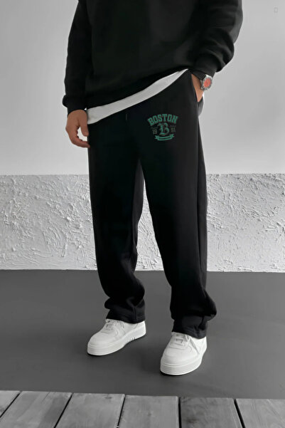 EydaMoon Men's Winter Baggy Fleece-Lined Boston B Printed Wide-Leg Sweatpants...