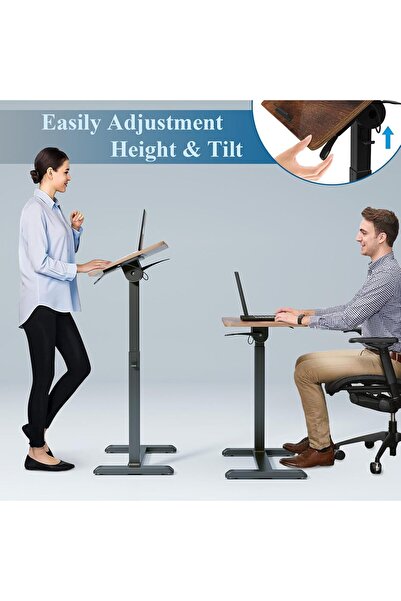 Generic ETHU Overbed Table 71–107cm Adjustable Laptop Desk with Wheels, Tilting Sit-Stand Desk Cart - Wood