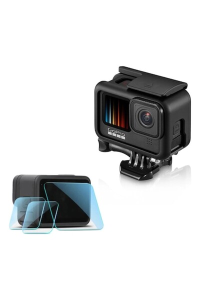 XTW Carcasă de protecție pentru GoPro Hero 9/10/11/12 cu folie de protecție pentru ecran și obiectiv, neagră