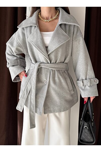 feme clothing Oversized Belted Pocketed Short Coat