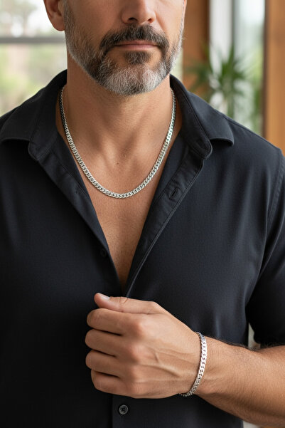 derokas 316 L Çelik Erkek Tasarım Snake İtalyan Model 2 ‘Li Set Kararmaz Kalı...