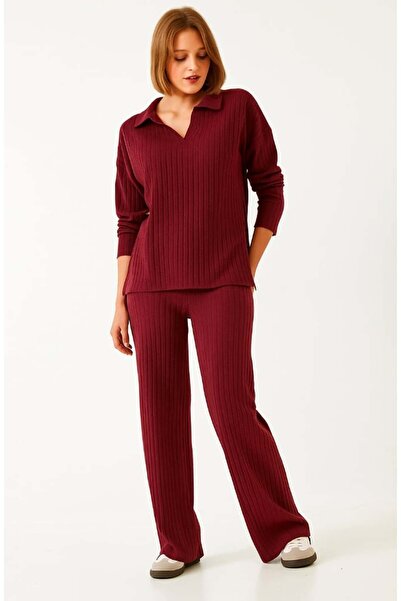 Asil Modest Polo Neck Cotton Knitted Fabric Double Suit