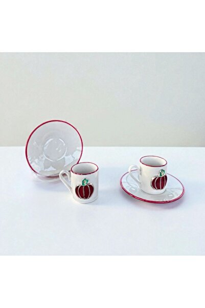 homeınn Pumpkin Patterned 2-Piece Coffee Cup Set – Stylish Presentation, Gift, Decorative, Ceramic