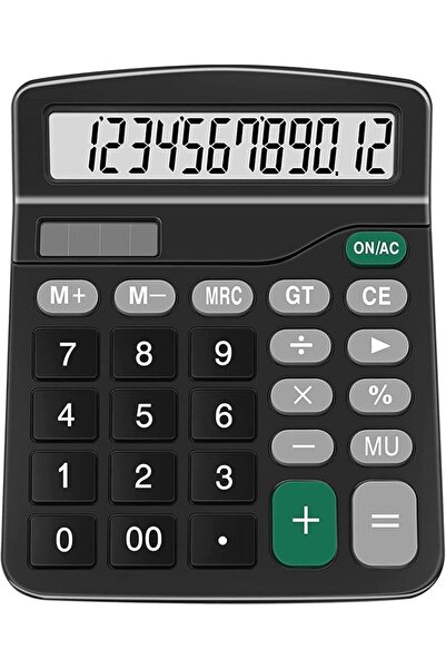 Arabest Calculator, Solar and AA Battery Dual Power Electronic Basic with 12-Digit Display (Black)