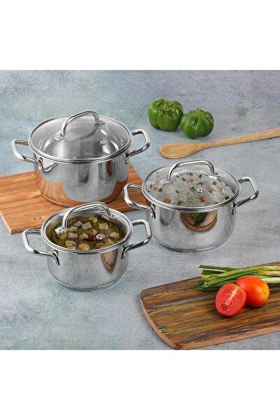 Vinod Mainz Stainless Steel Saucepan Set - 3 pcs (14cm 1.2L, 16cm 2L, 18cm 2.7L)